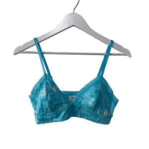 JENNI WOMENS SIZE MEDIUM COTTON WIDE LACE ADJUSTABLE BRALETTE TIE-DYE BLUE